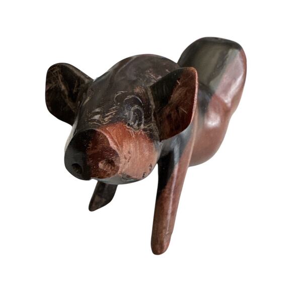 Vintage African Hand Carved Ebony Wood Fat Belly Pig - Picture 6 of 9
